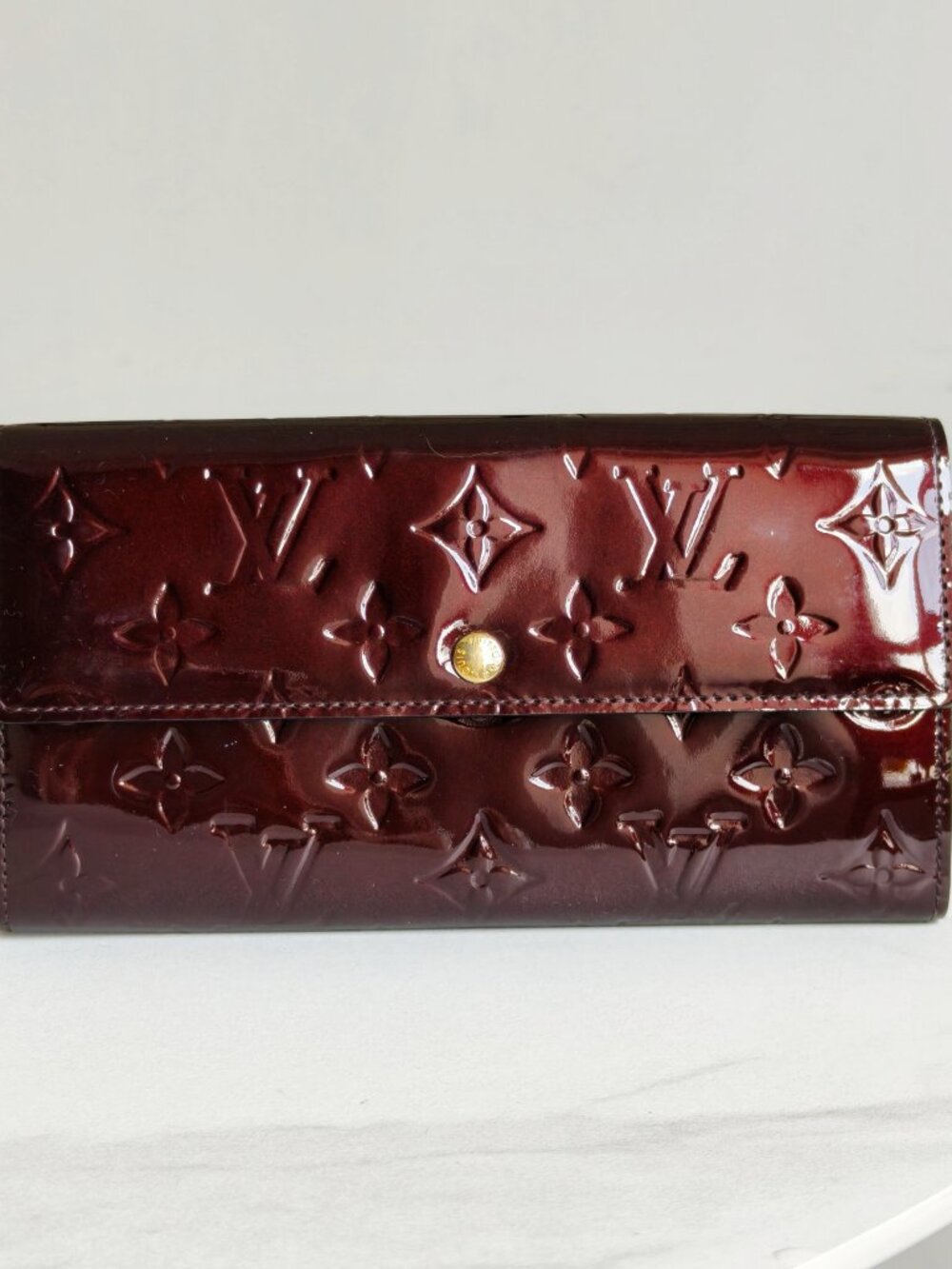 Louis Vuitton Vernis Sarah Wallet Amarante Patent Leather Long Wallet Burgundy - Picture 4 of 15